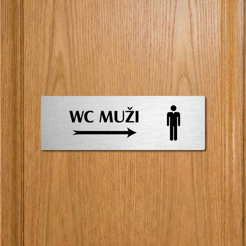 WC muži vpravo, 240x79mm, stříbrná popiska s dvojtým rámečkem